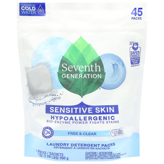 Seventh Generation Sensitive Skin Free & Clear Laundry Detergent Packs 45 ea