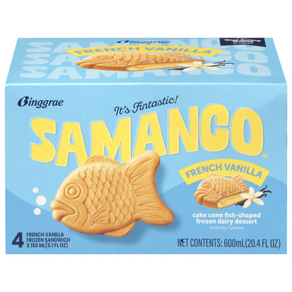 Samanco Cake Cone Fish-Shaped French Vanilla Frozen Dairy Dessert 4 - 5.1 oz Each