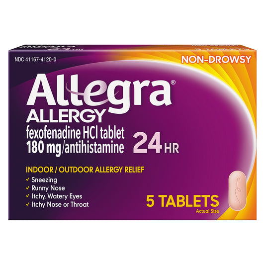 Allegra Non-Drowsy Indoor/Outdoor 180 mg Allergy Relief 5 Tablets