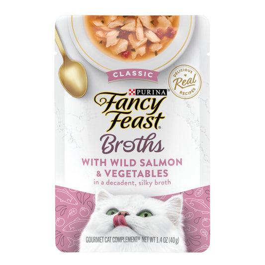 Purina Fancy Feast Lickable Wet Cat Food Broth Topper Complement, Classic With Wild Salmon and Vegetables  - 1.4 oz. Pouch
