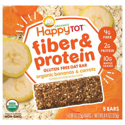 Happy Tot Organics Fiber & Protein Gluten Free Oat Bar Organic Banana & Carrot 5-0.88 oz Bars CASE