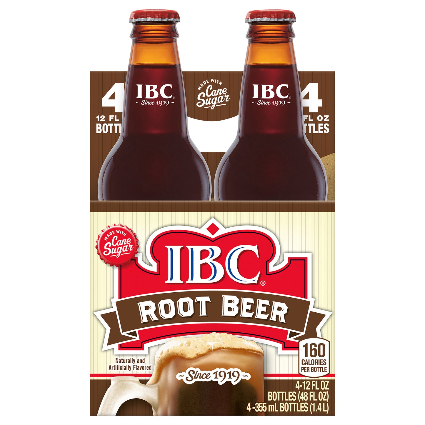 IBC Root Beer Made with Sugar Soda, 12 fl oz glass bottles, 4 pack