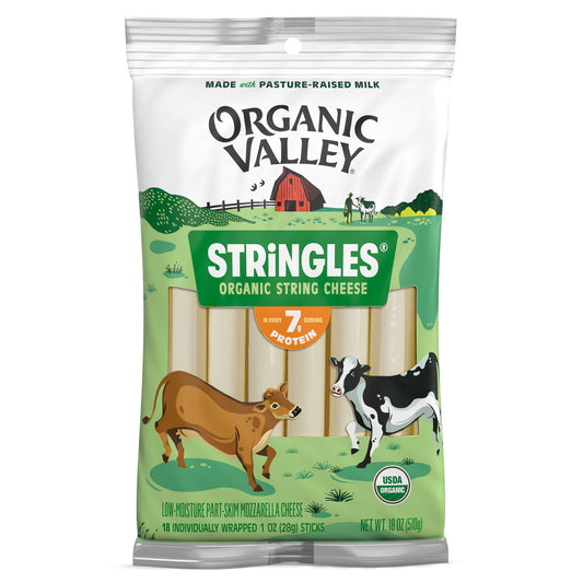 Organic Valley, String Cheese Mozzarella Stringles Bag Individually Wrapped 18ct, 18 Oz