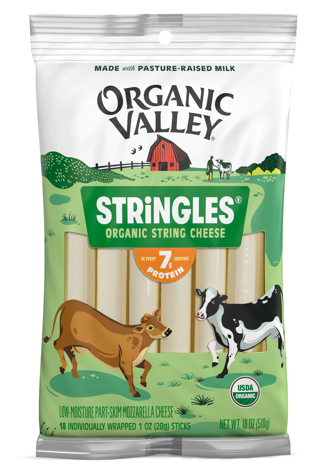 Organic Valley, String Cheese Mozzarella Stringles Bag Individually Wrapped 18ct, 18 Oz