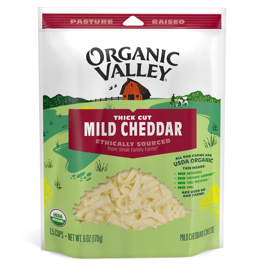 Organic Valley, Mild Cheddar Cheese Thick Cut 1.5 Cups Organic, 6 Oz