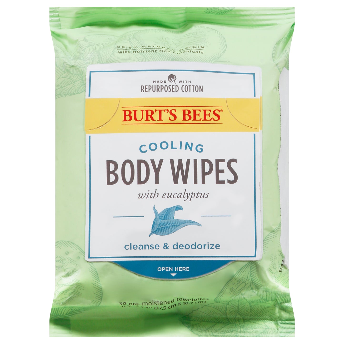 Burt's Bees Cooling Body Wipes with Eucalyptus 30 Towelettes