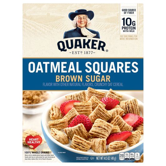 Quaker Oatmeal Squares Crunchy Oat Cereal Brown Sugar 14.5 Oz