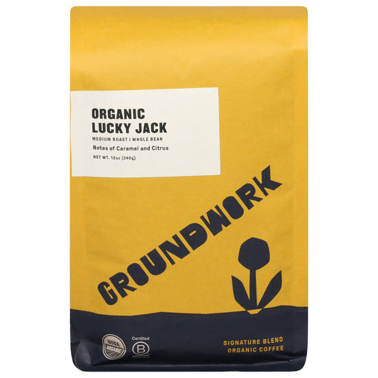 Groundwork Medium Roast Whole Bean Organic Lucky Jack Coffee 12 oz