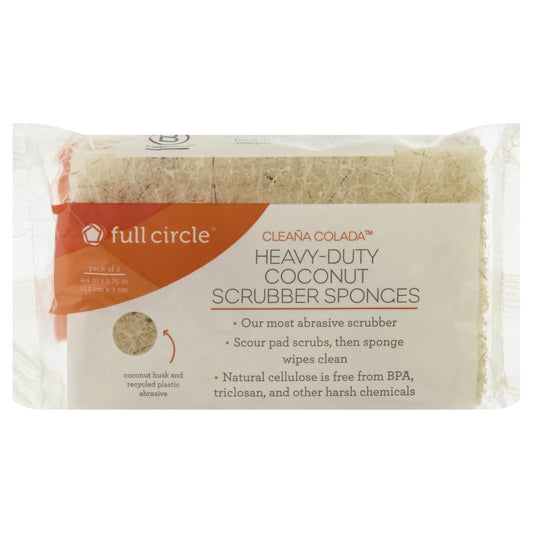 Full Circle Cleana Colada Pack of 2 Heavy-Duty Coconut Scrubber Sponges 2 ea