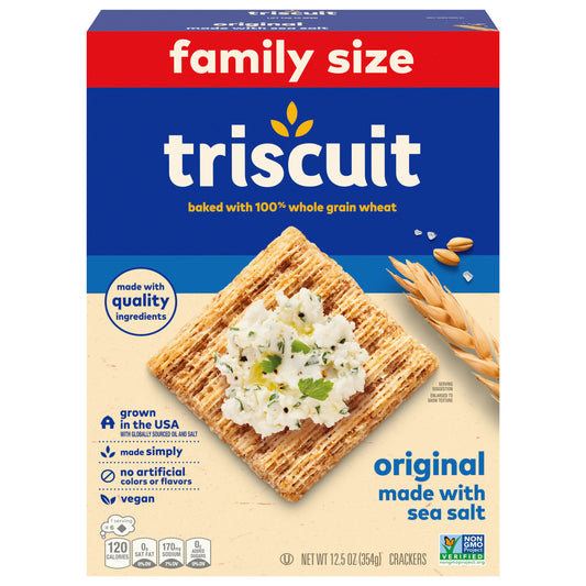 Triscuit Original Whole Grain Wheat Crackers, Vegan Crackers, Family Size, 12.5 oz