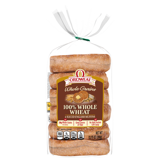 Oroweat Whole Grains 100% Whole Wheat English Muffins 6 Ct 13.75 Oz