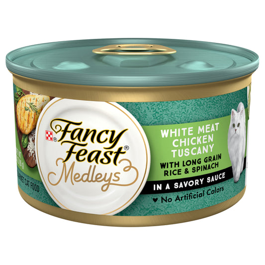 Purina Fancy Feast Wet Cat Food, Medleys White Meat Chicken Tuscany With Long Grain Rice & Greens - 3 oz. Can