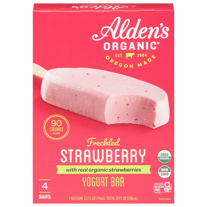 Alden's Organic Freckled Strawberry Yogurt Bar with Real Organic Strawberries 4 - 2.5 fl oz Bars