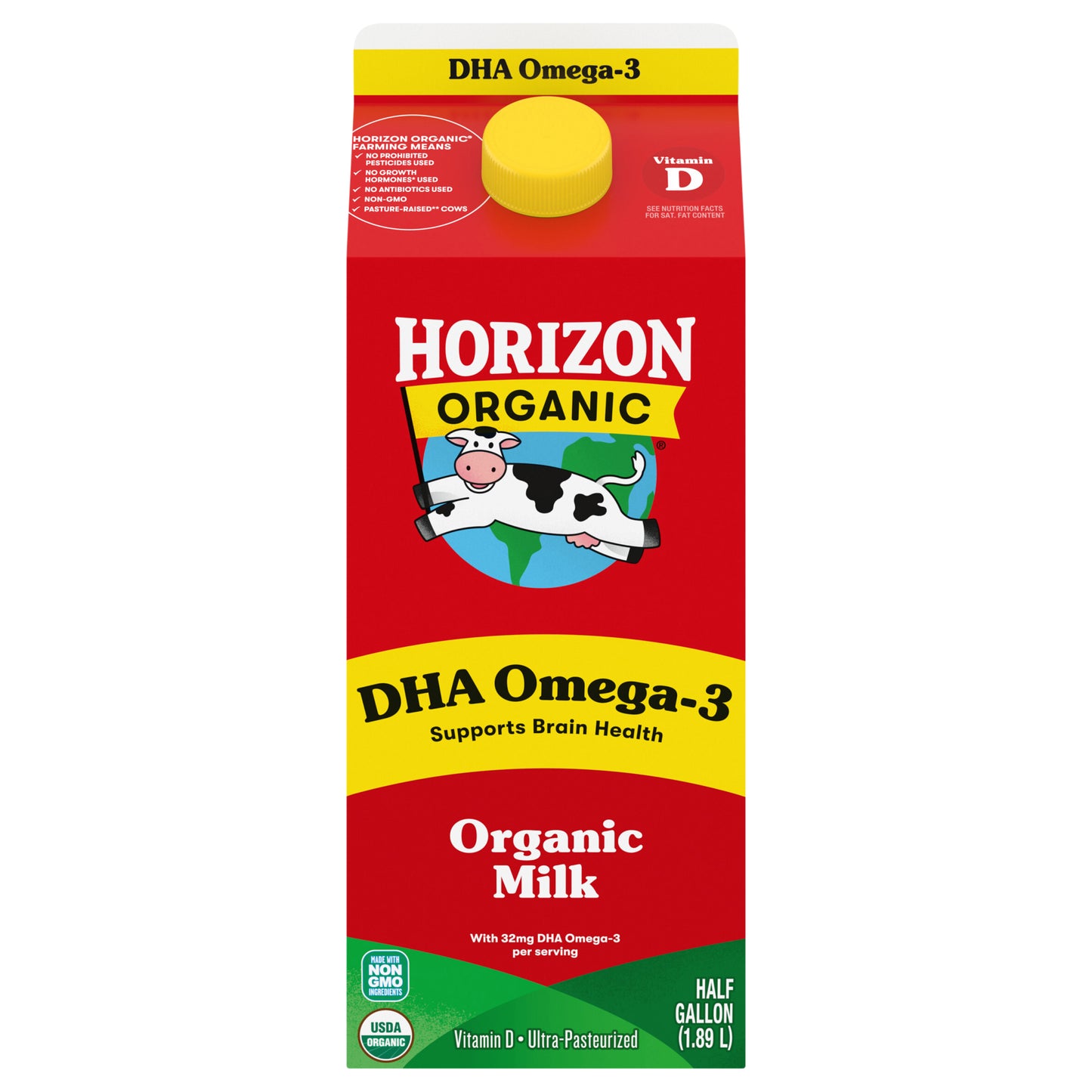 Horizon Organic DHA Omega-3 Milk, DHA Milk, 64 FL OZ Half Gallon Carton