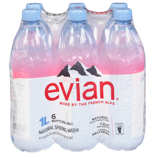 Evian Natural Spring Water 6 - 33.8 fl oz Bottles