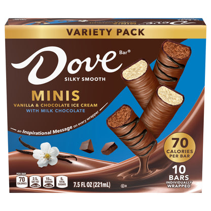 Dove Vanilla & Chocolate Mini Milk Chocolate Ice Cream Bars Assortment, 10 Pack