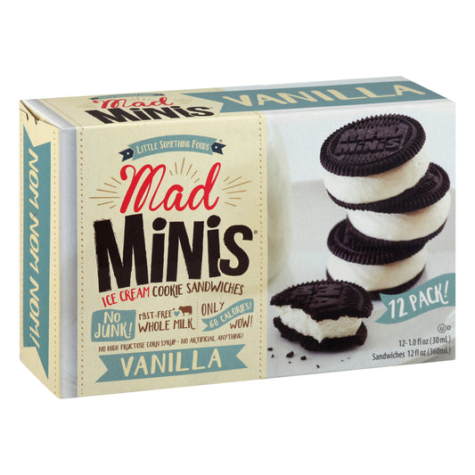 Little Something Foods Mad Minis 12 Pack Vanilla Ice Cream Cookie Sandwiches 12 ea