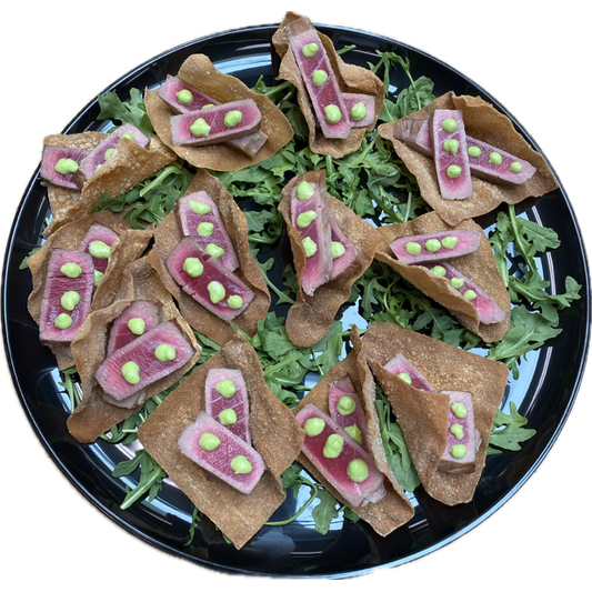 Seared Tuna On Wonton With Wasabi Sauce (20+)