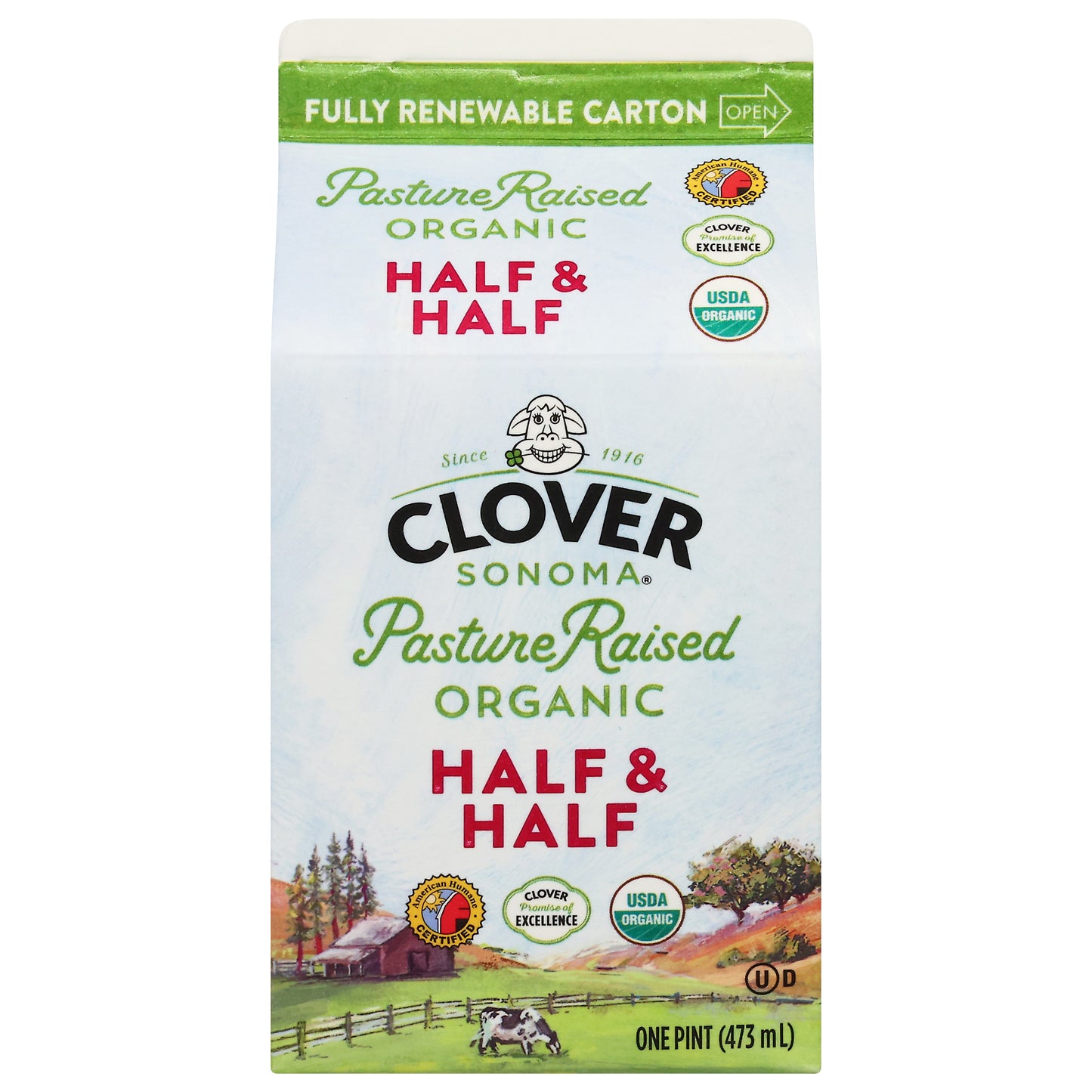Clover Sonoma Pasture Raised Organic Half & Half 1 pt