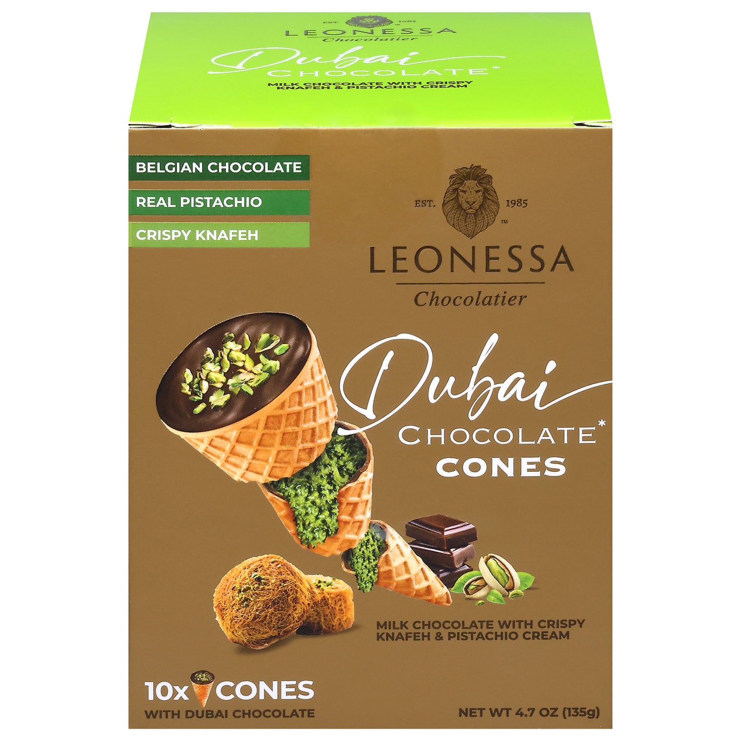 Leonessa Dubai Chocolate Cones 10 Each