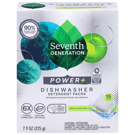 Seventh Generation Power+ Dishwasher Fresh Citrus Scent Detergent Packs 15 ea