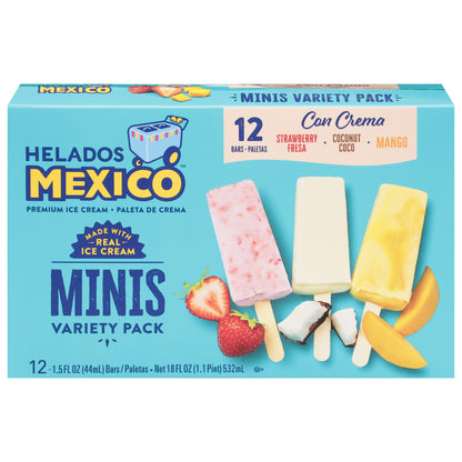 Helados Mexico Strawberry/Coconut/Mango Ice Cream Bars Minis Variety Pack 12 - 1.5 fl oz Bars