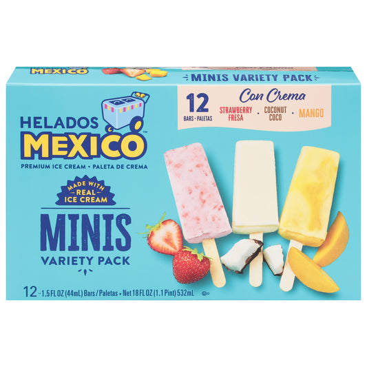 Helados Mexico Strawberry/Coconut/Mango Ice Cream Bars Minis Variety Pack 12 - 1.5 fl oz Bars