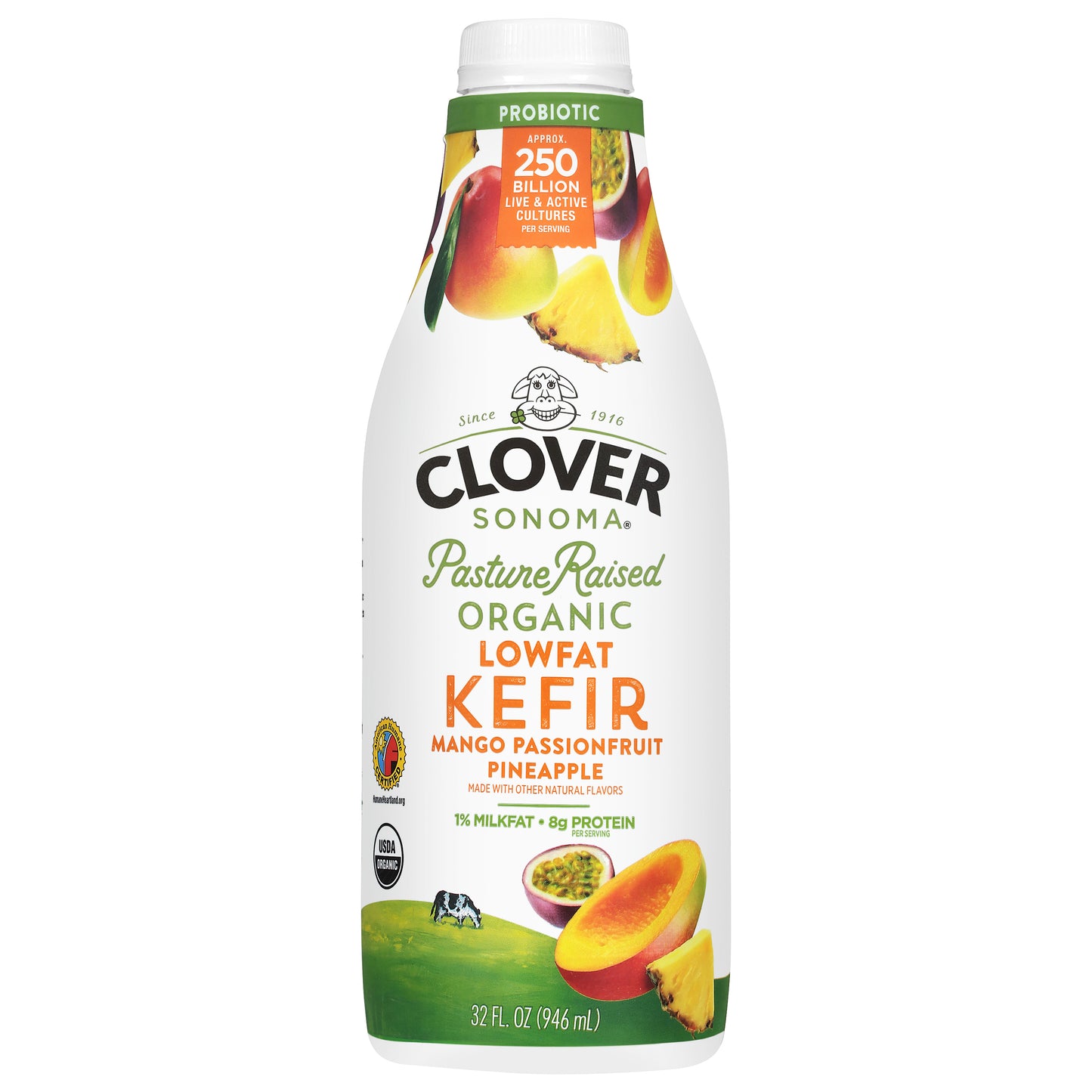 Clover Sonoma 1% Milkfat Organic Lowfat Mango Passionfruit Pineapple Kefir 32 fl oz