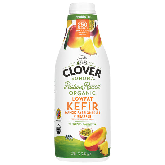 Clover Sonoma 1% Milkfat Organic Lowfat Mango Passionfruit Pineapple Kefir 32 fl oz