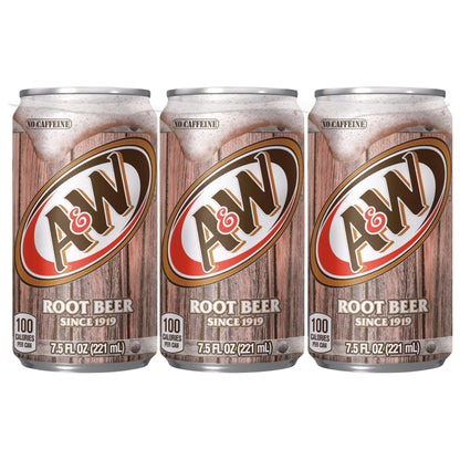 A&W No Caffeine Root Beer Soda 6 - 7.5 fl oz Cans