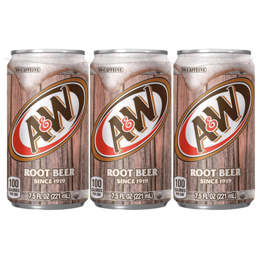 A&W No Caffeine Root Beer Soda 6 - 7.5 fl oz Cans