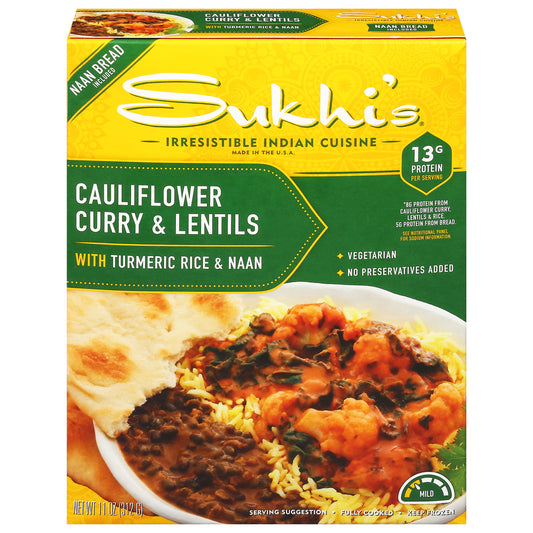 Sukhi's Mild Cauliflower Curry & Lentils with Turmeric Rice & Naan 11 oz
