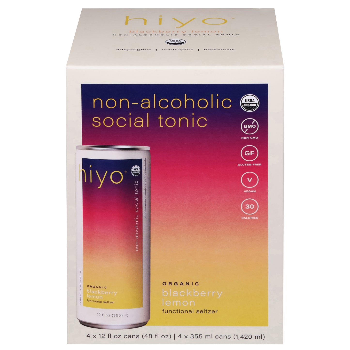 Hiyo Organic Blackberry Lemon Functional Seltzer 4 - 12 fl oz Cans
