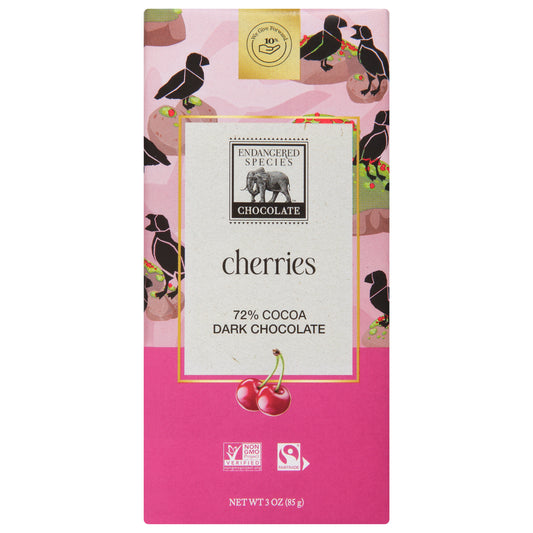 Endangered Species 72% Cocoa Cherries Dark Chocolate 3 oz