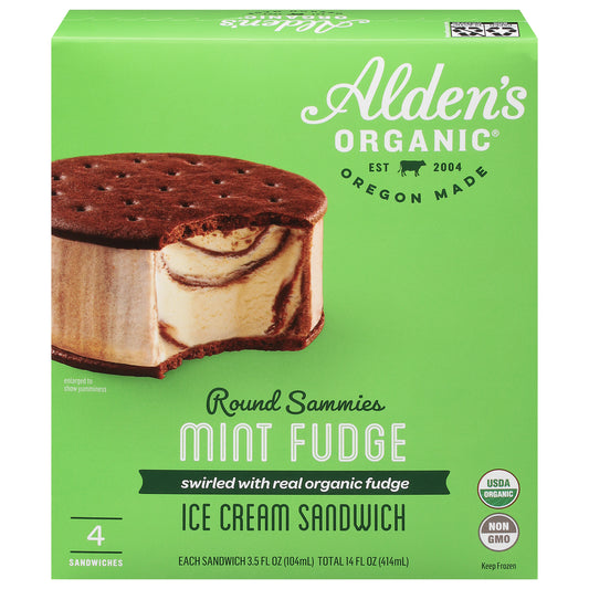Alden's Organic Round Sammies Mint Fudge Ice Cream Sandwich 4 - 3.5 fl oz Sandwiches