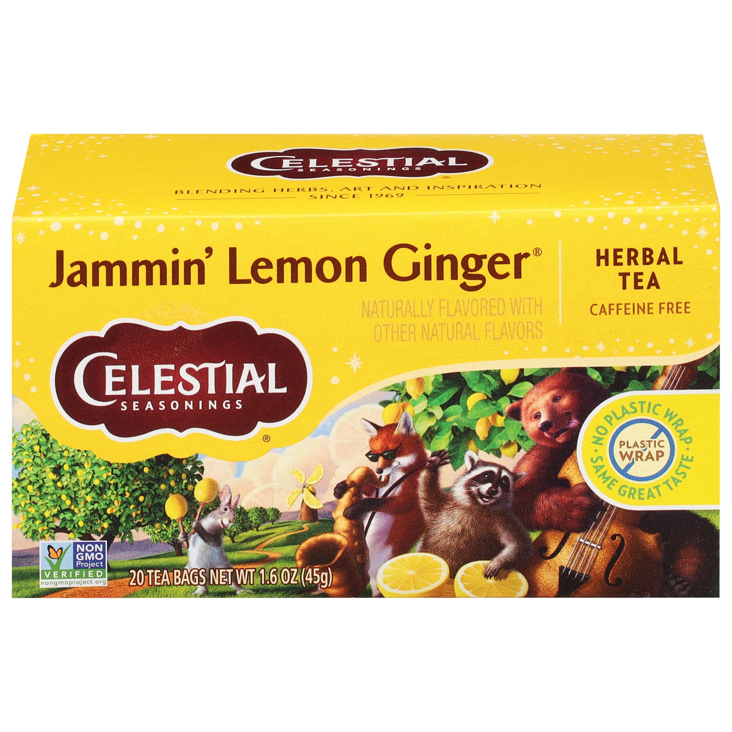 Celestial Seasonings Caffeine Free Jammin' Lemon Ginger Herbal Tea 20 Tea Bags