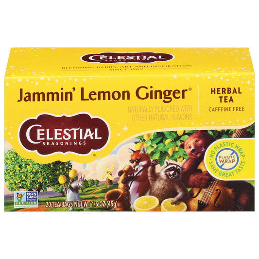 Celestial Seasonings Caffeine Free Jammin' Lemon Ginger Herbal Tea 20 Tea Bags