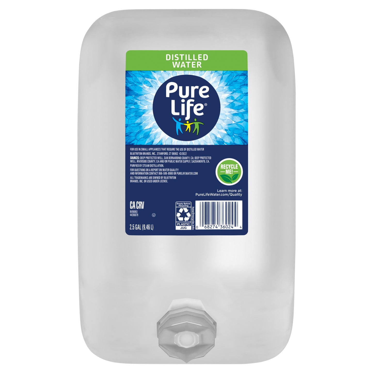Pure Life Distilled Water 2.5 Gallon