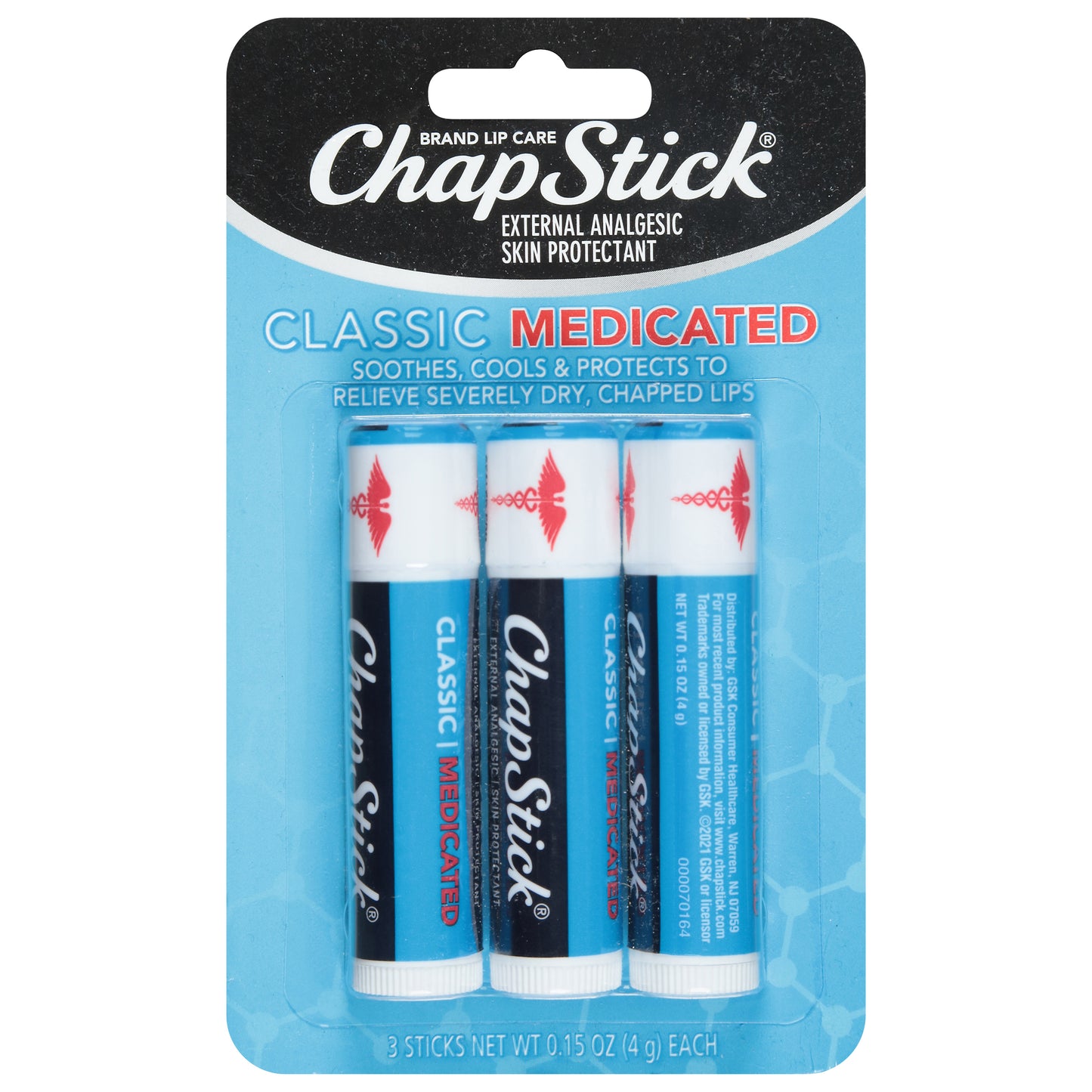 ChapStick Classic Medicated Lip Care 3 - 0.15 oz Tubes