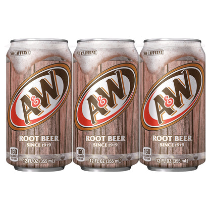 A&W Root Beer Soda, 12 fl oz cans, 6 pack