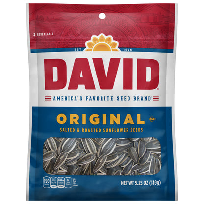 DAVID Seeds Original Salted and Roasted Sunflower Seeds, Keto Friendly Snack, 5.25 OZ Bag