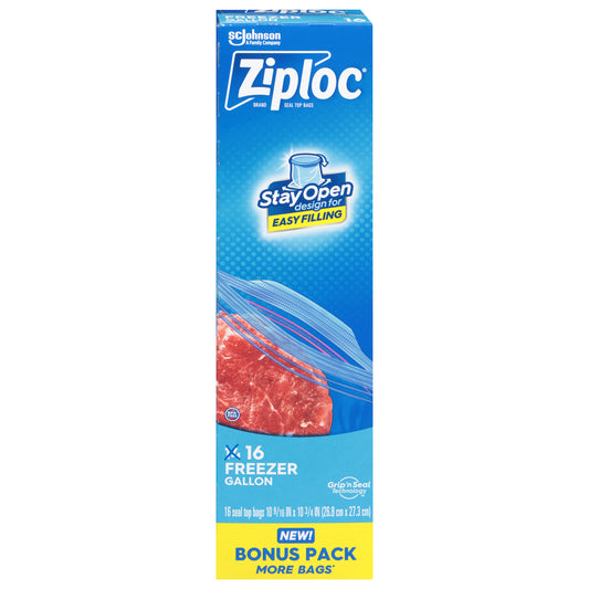 Ziploc Gallon Freezer Seal Top Bags Bonus Pack 16 Bags