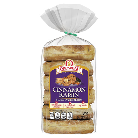Oroweat Sliced Cinnamon Raisin English Muffins 6 ea