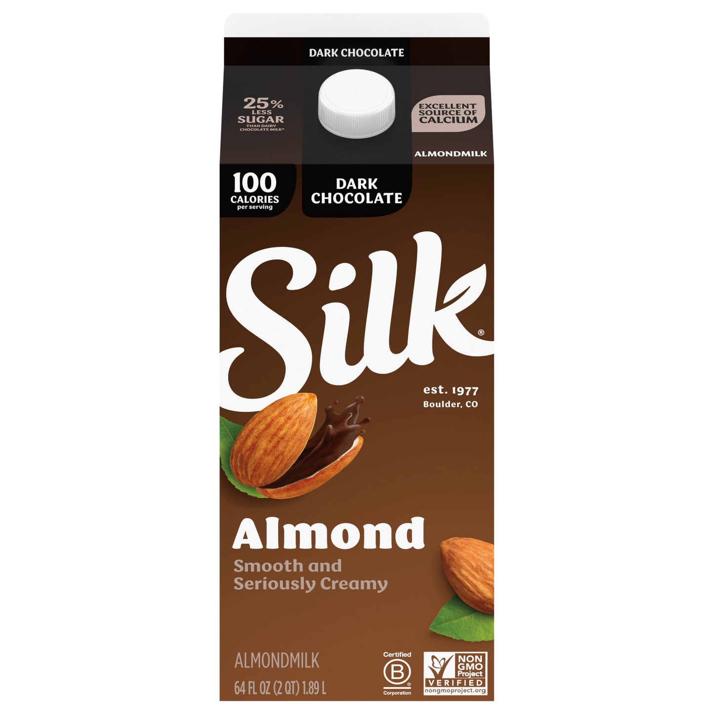 Silk Almond Milk, Dark Chocolate, Dairy Free, Gluten Free, 64 FL OZ Half Gallon