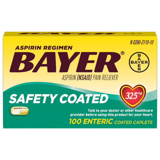 Bayer Aspirin 325 mg Enteric Coated Caplets 100 ea Box