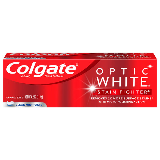 Colgate Optic White Stain Fighter Stain Removal Toothpaste, Clean Mint, 4.2 Oz