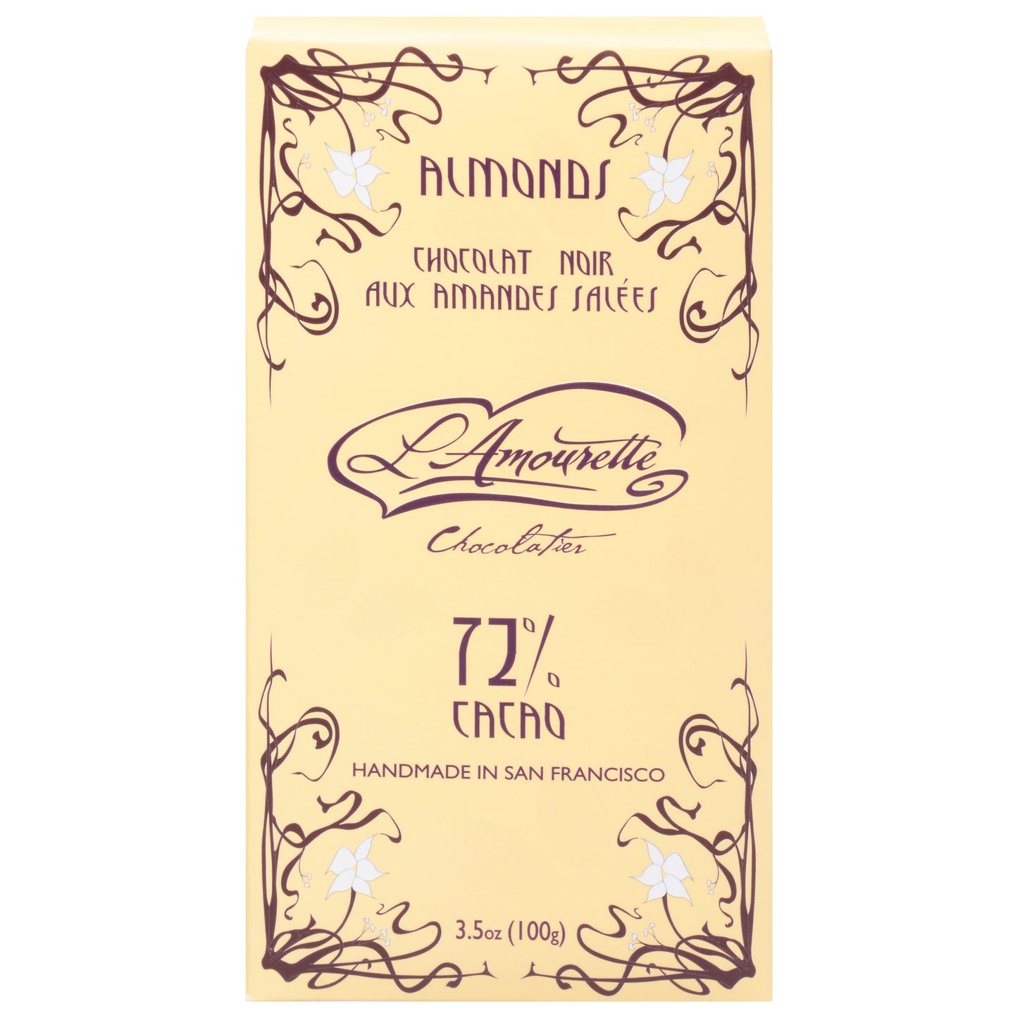 L'Amourette 72% Cacao Almonds Dark Chocolate 3.5 oz