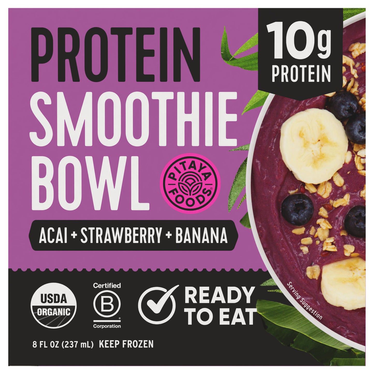 Pitaya Foods Organic Acai Strawberry Banana Protein Smoothie Bowl