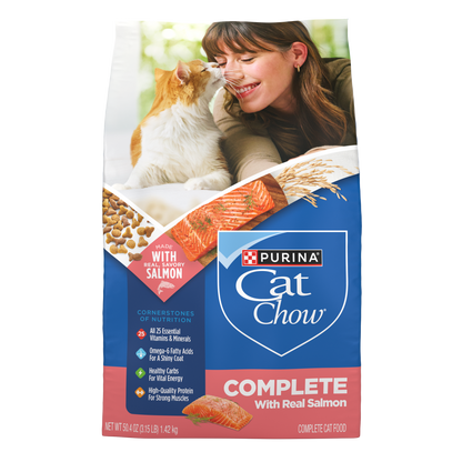 Purina Cat Chow Complete High Protein Dry Cat Food With Real Salmon - 3.15 lb. Bag