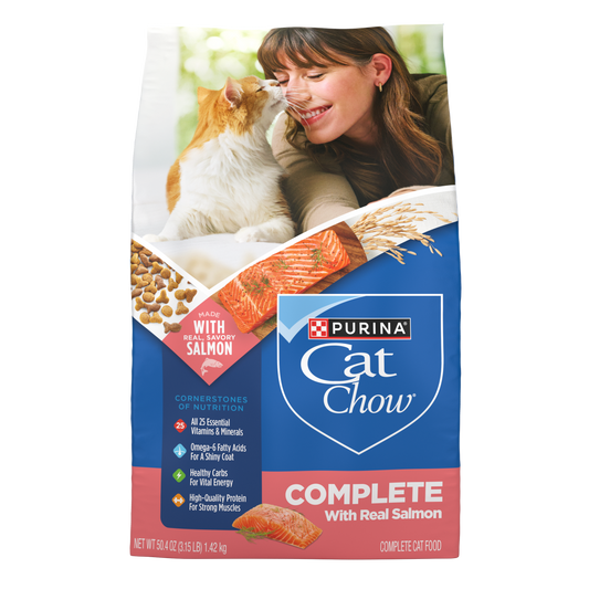 Purina Cat Chow Complete High Protein Dry Cat Food With Real Salmon - 3.15 lb. Bag